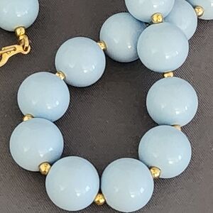 Pastel Blue Beaded Necklace with Gold Accents